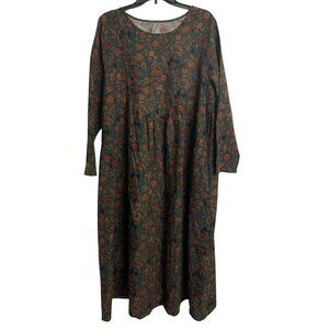 Woman's OS Linen Floral Cottagecore Coastal Grandma Midi Dress‎